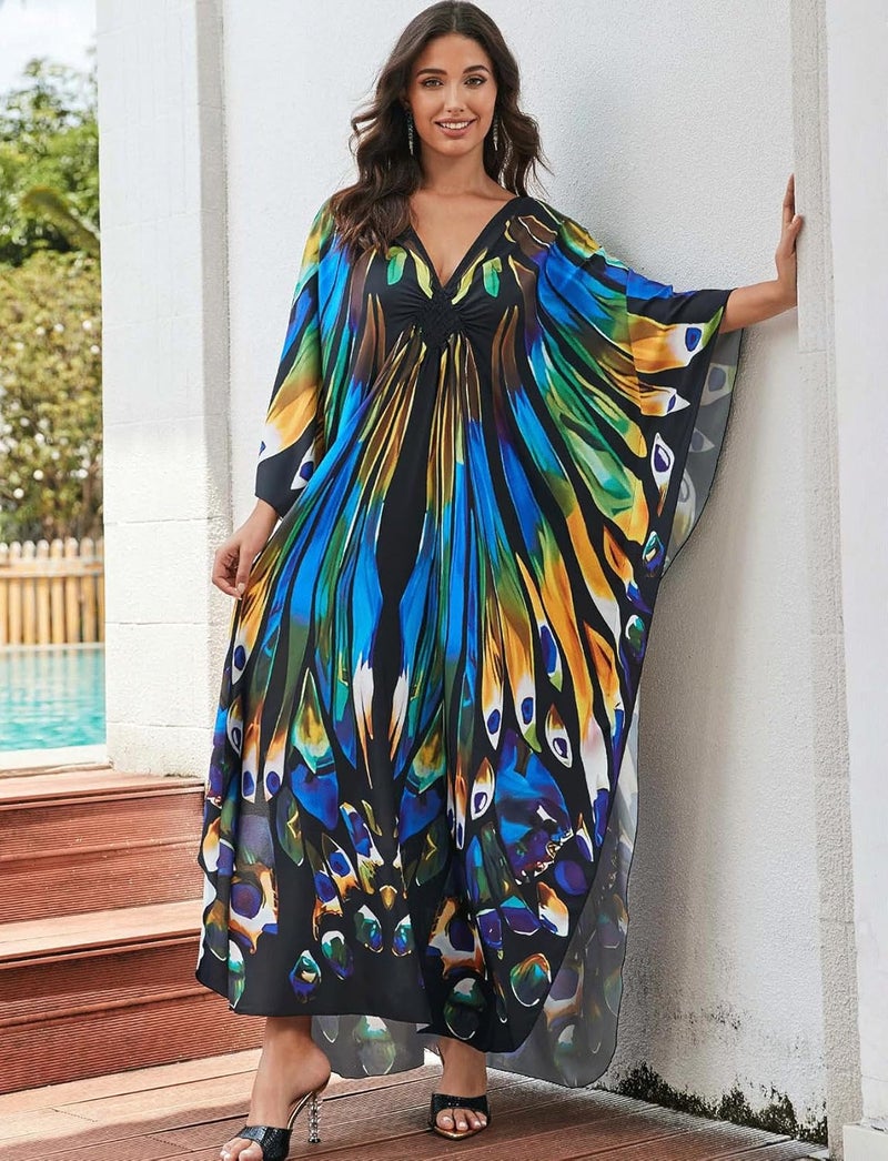 KECVOT Kaftan Dresses for Women Plus Size Batwing Sleeve Caftans Long Bathing Suit Cover Up Maxi Beach Dress Loungewear - Image 2
